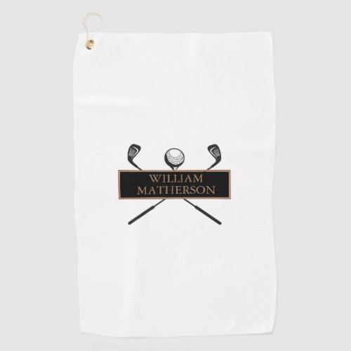 Stylish Personalized Gold and Black Classic Golf Towel