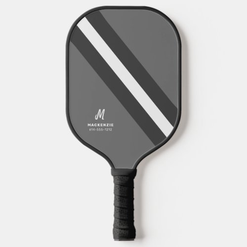 Stylish Personalized Gray Black  White Stripe Pickleball Paddle