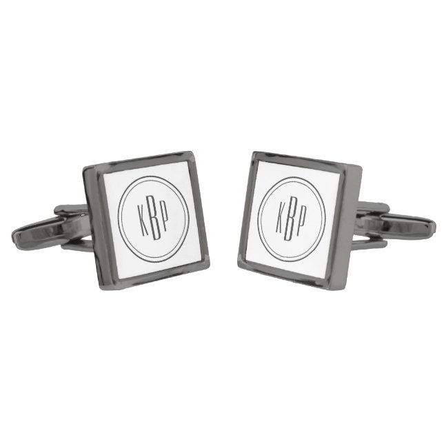 Stylish Personalized Gray Monogram Initials Square Cufflinks (Angled)