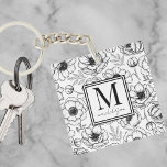 Stylish Personalized Initial Monogram Keychain<br><div class="desc">Add a touch of elegance to your daily essentials with this stylish keychain, featuring a personalized monogram and name framed within a chic square detail. The keychain showcases a beautiful botanical floral pattern reminiscent of upscale French perfume or high-end fashion brands, bringing a sense of nature and spring into your...</div>