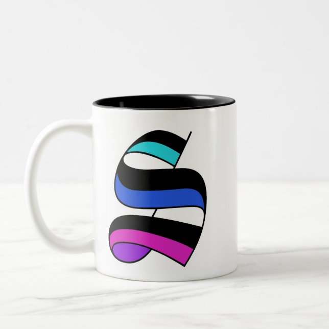 Stylish Personalized Modern Initial Letter S  Two-Tone Coffee Mug (Left)