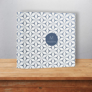 Stylish personalized monogram geometric blue 3 ring binder