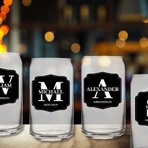 Stylish Personalized Monogram Groomsman Proposal Can Glass