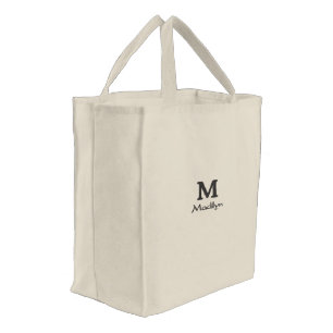 Stylish Personalized Monogram Name Design Natural Embroidered Tote Bag
