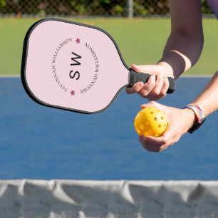 Stylish personalized monogram pink pickleball paddle