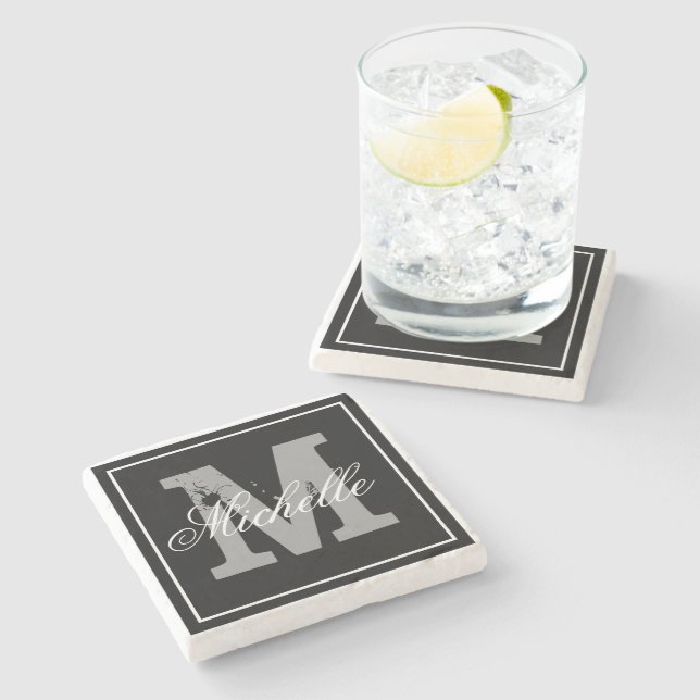Stylish personalized name monogram stone coaster (Side)