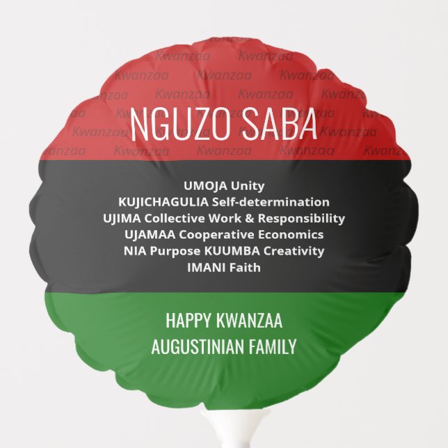 Stylish personalized NGUZO SABA Happy Kwanzaa Balloon (Front)