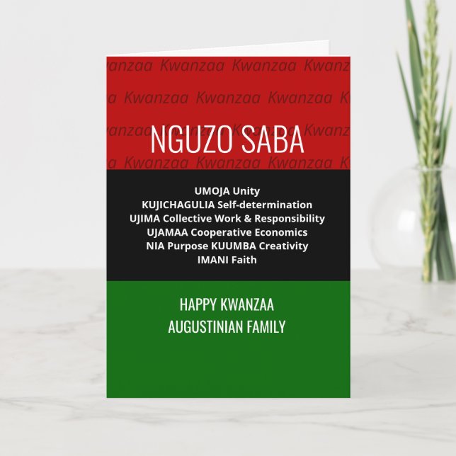 Stylish personalized NGUZO SABA Happy Kwanzaa Holiday Card (Front)