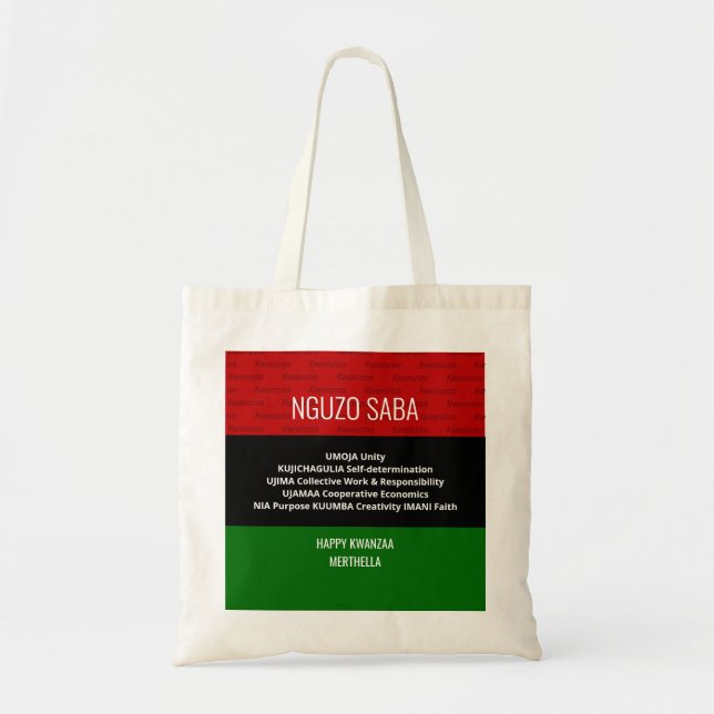 Stylish personalized NGUZO SABA Happy Kwanzaa Tote Bag (Front)