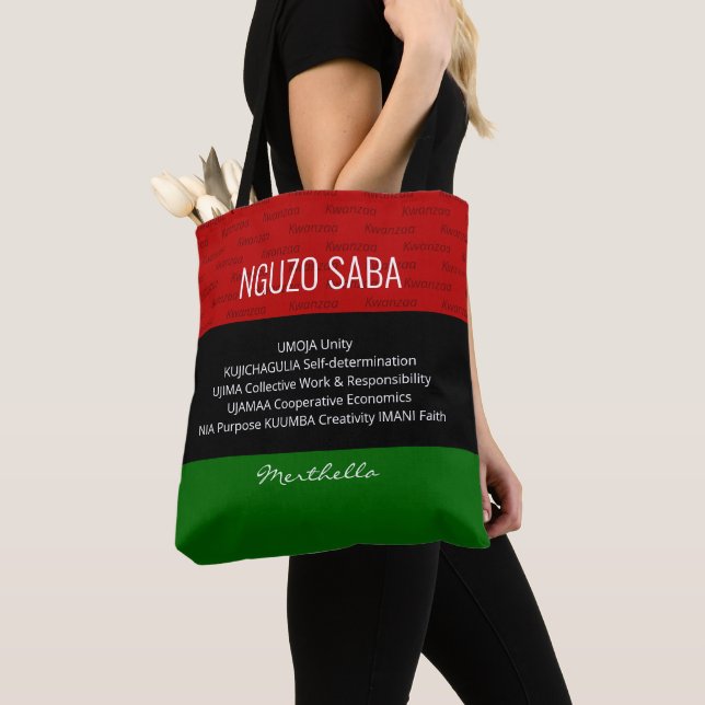 Stylish personalized NGUZO SABA Kwanzaa Tote Bag (Close Up)