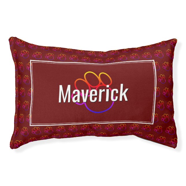 Stylish Personalized PAW PRINT Burgundy Pet Bed (Front)