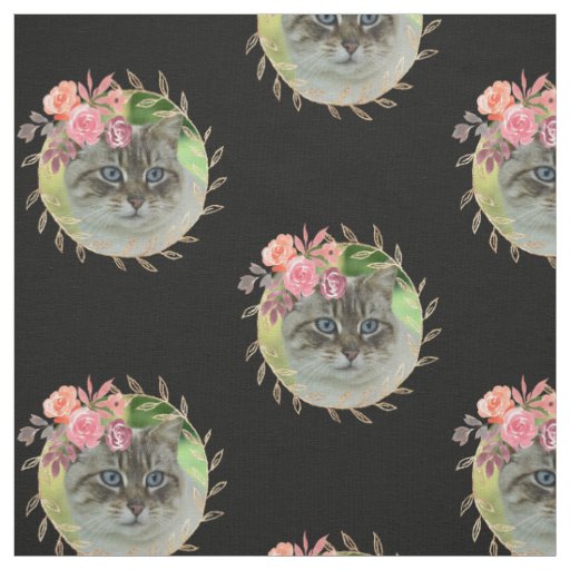 Stylish Personalized Pet Cat Photo Printed Fabric