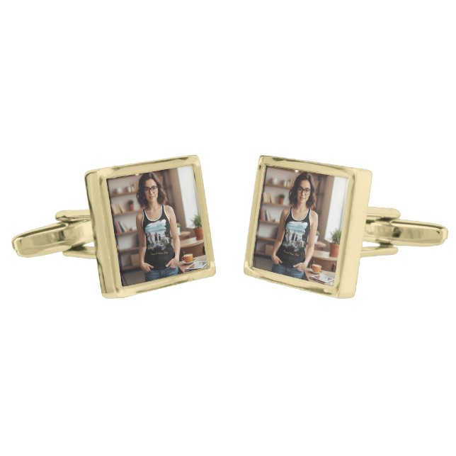 Stylish Personalized Picture Memory Cufflinks Desi (Angled)