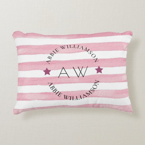 Stylish personalized pink stripes  accent pillow