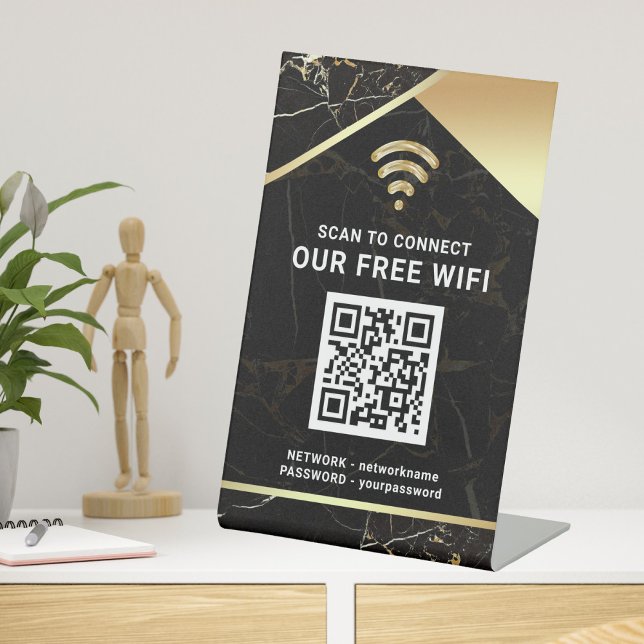 Stylish Personalized QR Code Wifi Network Password Pedestal Sign (Creator Uploaded)
