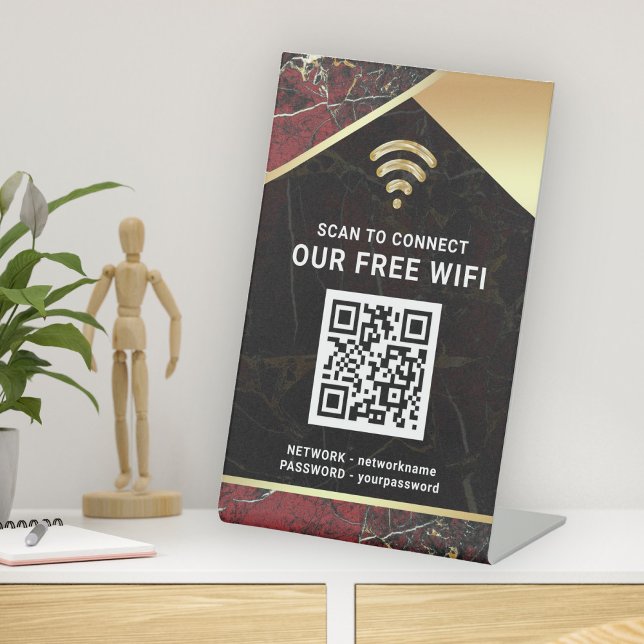 Stylish Personalized QR Code Wifi Network Password Pedestal Sign (Creator Uploaded)