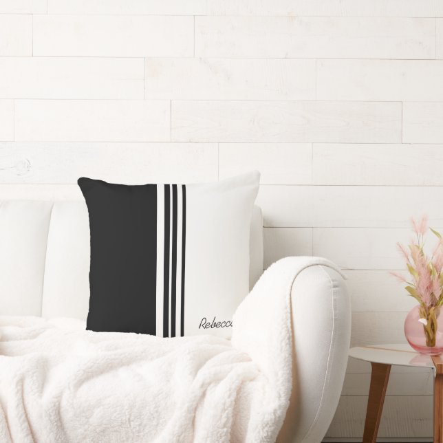 Stylish personalized signature black and white throw pillow (Couch)
