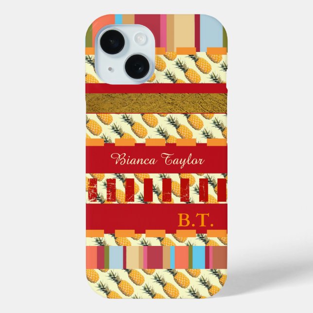 stylish & personalized stripes with Pineapples Case-Mate iPhone Case (Back)