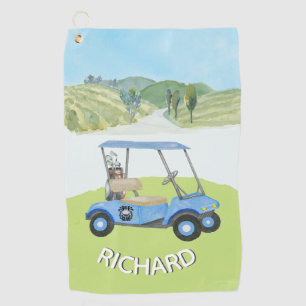 Stylish Personalized Watercolor Golf Cart Name Towel