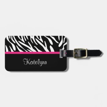 Stylish Personalized Zebra Print Luggage Tag by stripedhope at Zazzle