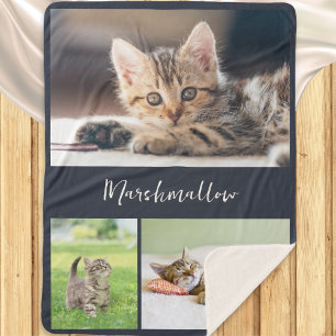 Stylish Pet Cat 3 Photo Collage Sherpa Blanket