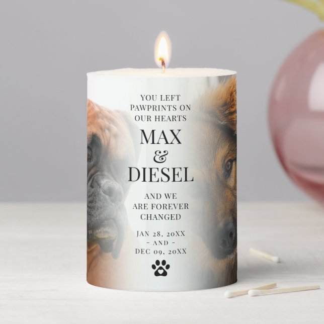 Stylish Pet Dog Memorial 2 Photo Pillar Candle (In Situ)