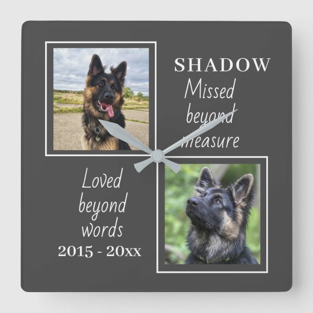 Stylish Pet Memorial Photo Quote Square Wall Clock (Front)