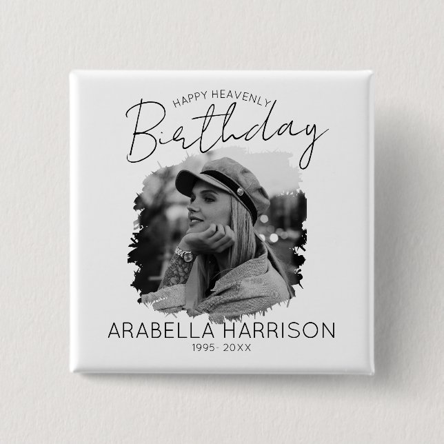 Stylish Photo Birthday Memorial Button (Front)