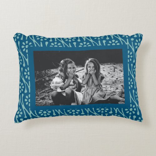 Stylish Photo Blue Batik Floral Drawing Pattern Accent Pillow