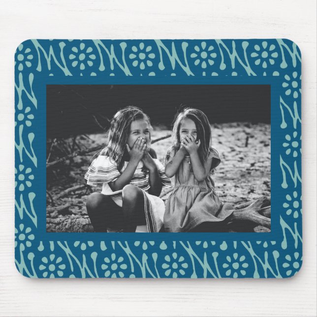 Stylish Photo Blue Batik Floral Pattern Custom Mouse Pad (Front)
