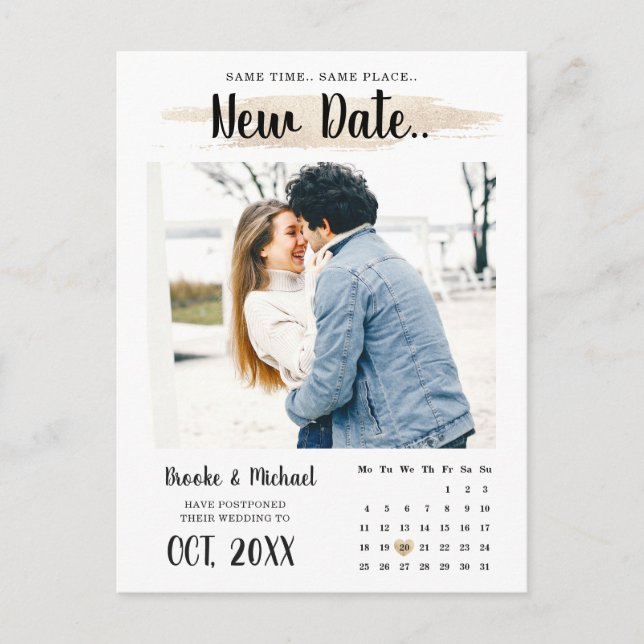Stylish Photo Calendar Wedding postponed Postcard (Front)