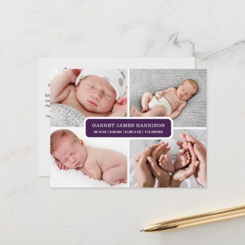 Stylish Photo Collage Birth Announcement Postcard