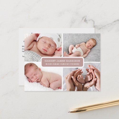 Stylish Photo Collage Birth Announcement Postcard