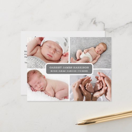 Stylish Photo Collage Birth Announcement Postcard