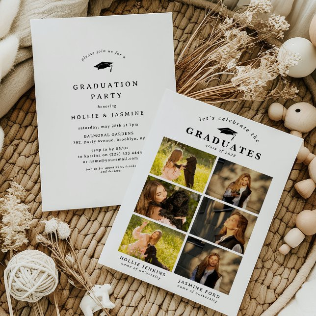 Stylish Photo Collage Joint Graduation Party Invitation (Creator Uploaded)