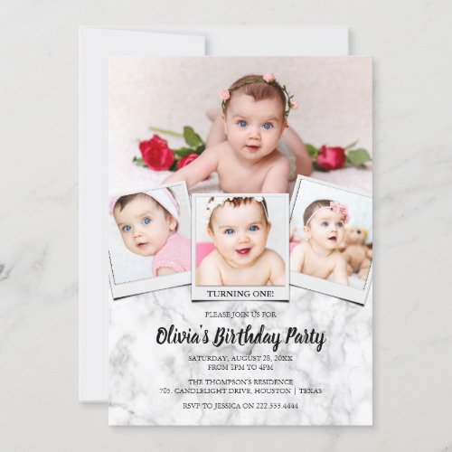 Stylish Photo Collage Marble Birthday Party Invitation