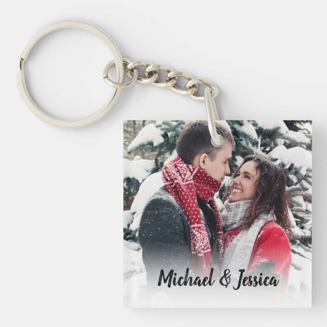 Stylish Photo Couples Keychain (Front)