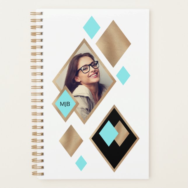 Stylish Photo Diamond Geometric with Monogram Planner (Front)
