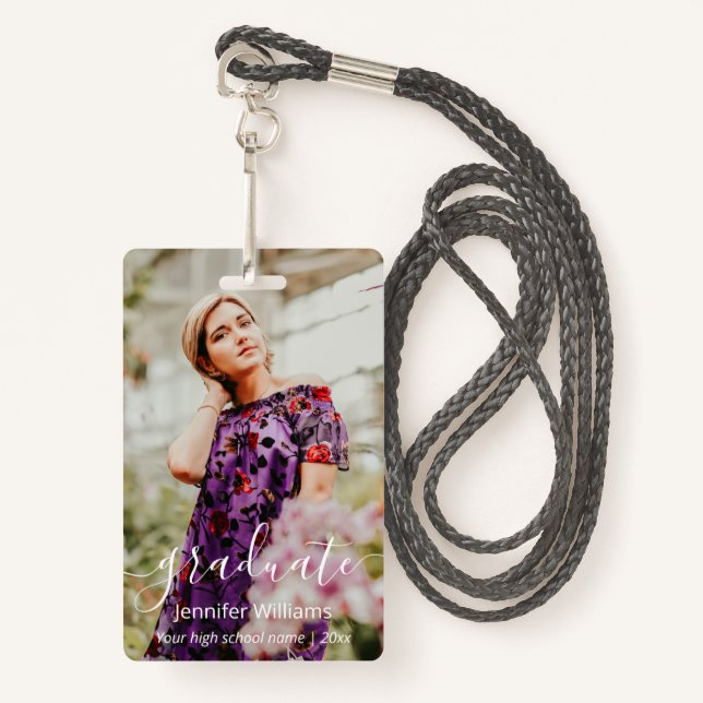 stylish photo graduation badge (Front with Lanyard)