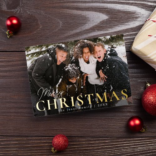Stylish Photo Merry Christmas Foil Holiday Card