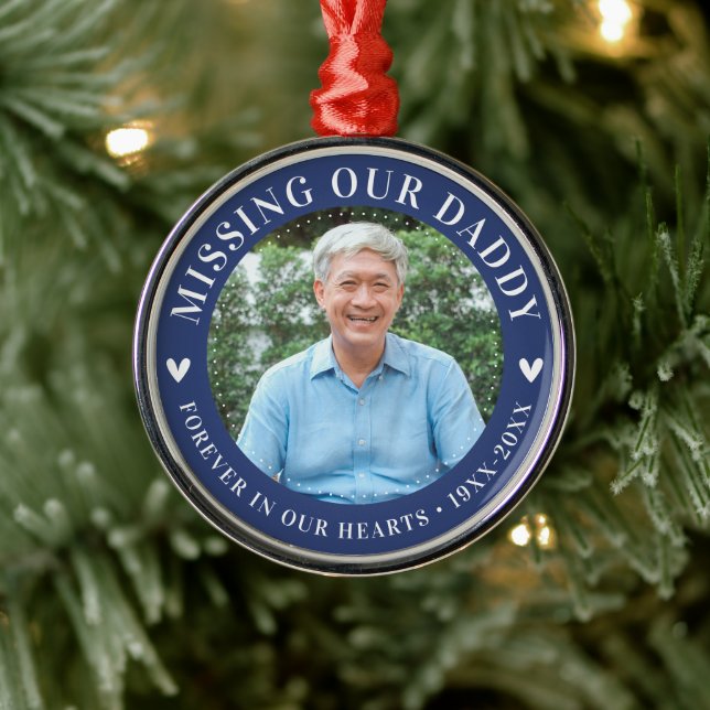 Stylish Photo Personalized Memorial Loss Metal Ornament (Tree)