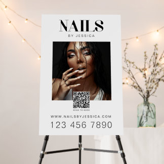 Stylish Photo QR Code Nail Salon Business Foam Board
