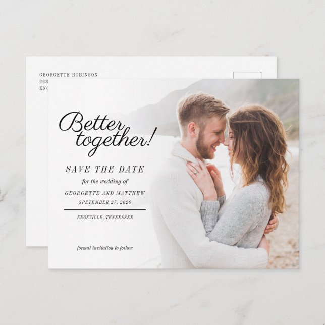 Stylish Photo Script Wedding Save The Date Announcement Postcard (Front/Back)