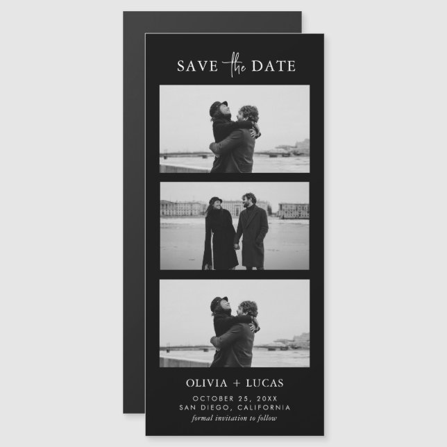 Stylish Photo Strip Black Magnetic Wedding (Front/Back)