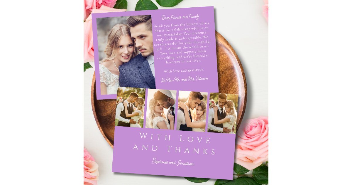 Stylish Photo Strip Modern Lilac Lavender Wedding Thank You Card | Zazzle