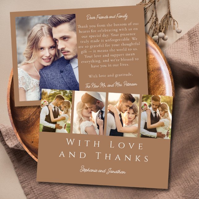 Stylish Photo Strip Modern Mocha Mousse Wedding  Thank You Card (Creator Uploaded)