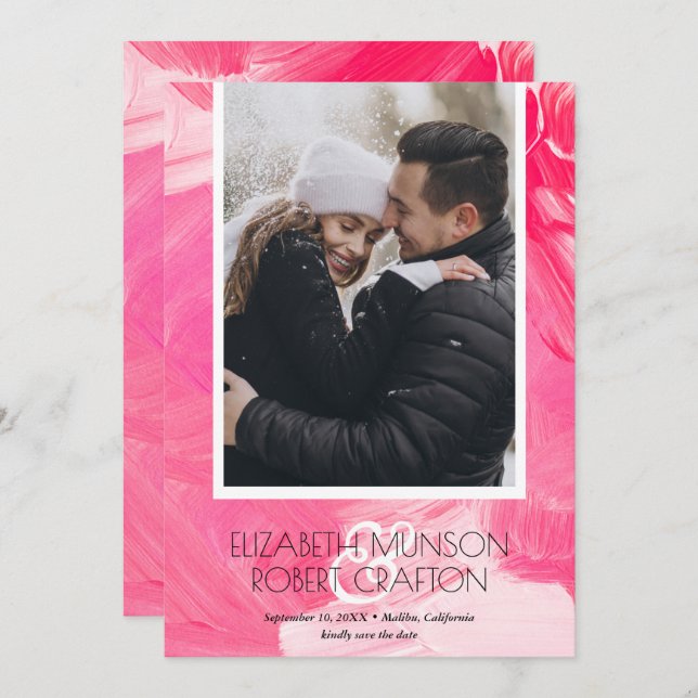 Stylish Photo Wedding Pink Save The Date (Front/Back)