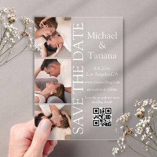 stylish photobooth 3 photos qr code save the date  acrylic invitations