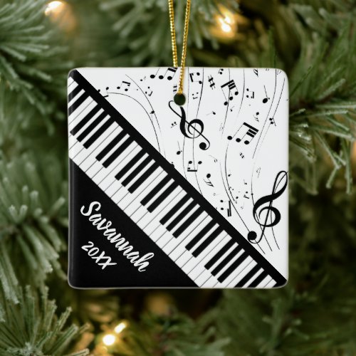 Stylish Piano Keyboard Music Name Black White Ceramic Ornament