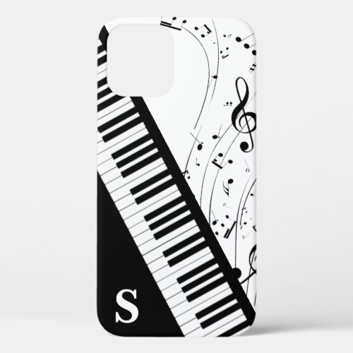 Stylish Piano Keyboard Music Notes Monogram iPhone 12 Case